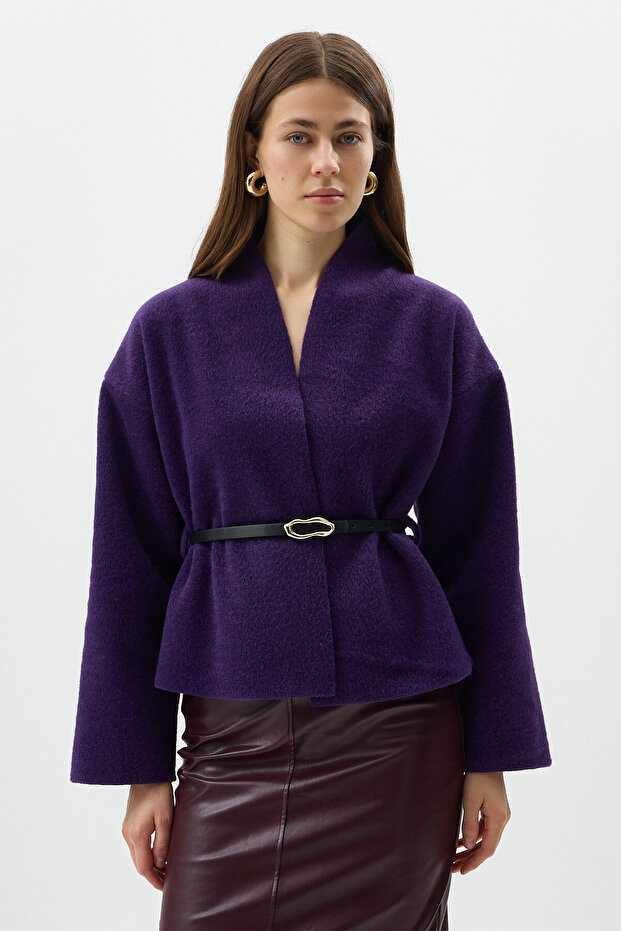 3100A Kemerli Ceket Mor - 6