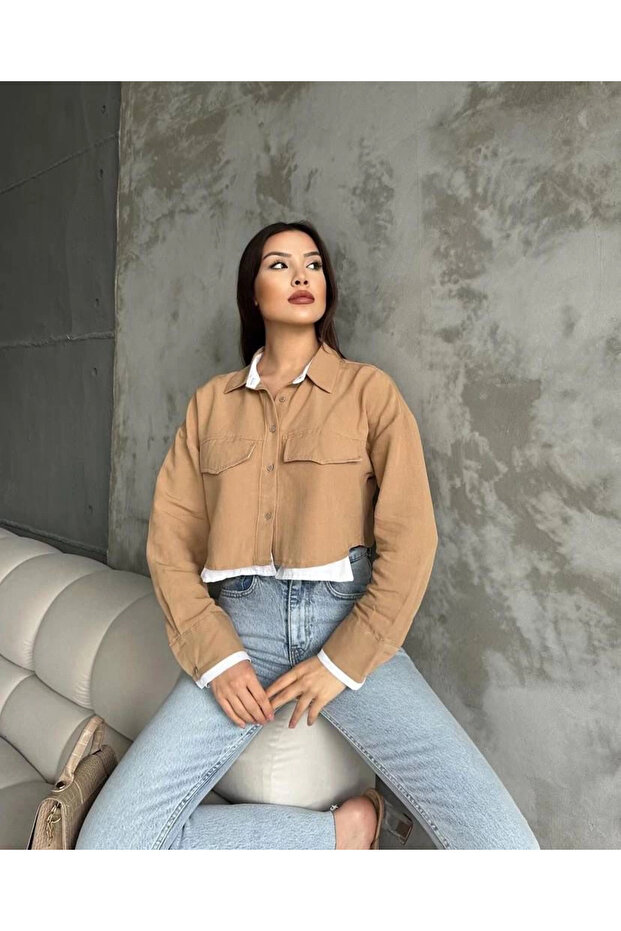 Double Color Short Shirt Mink White