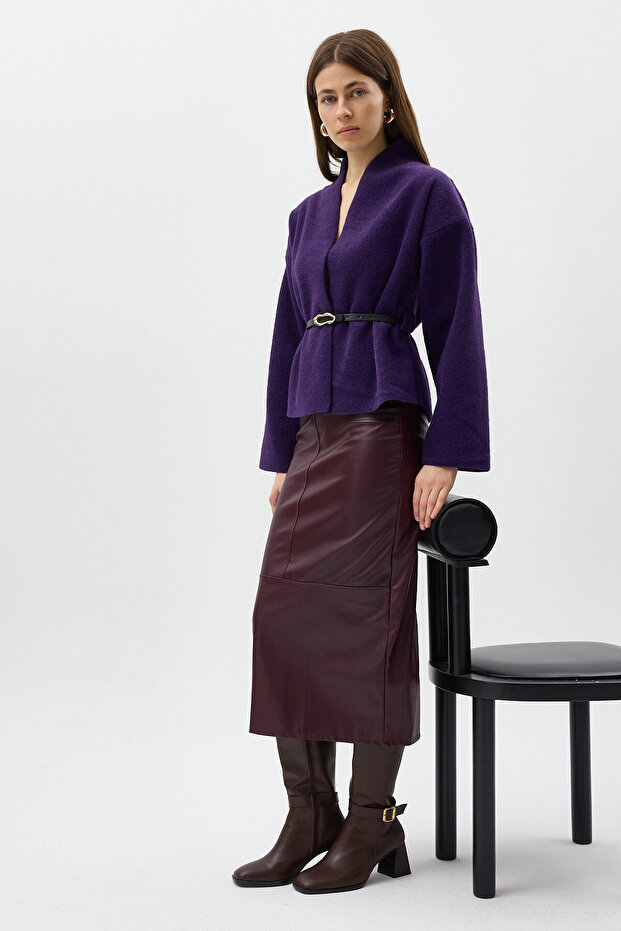 3100A Kemerli Ceket Mor - 2