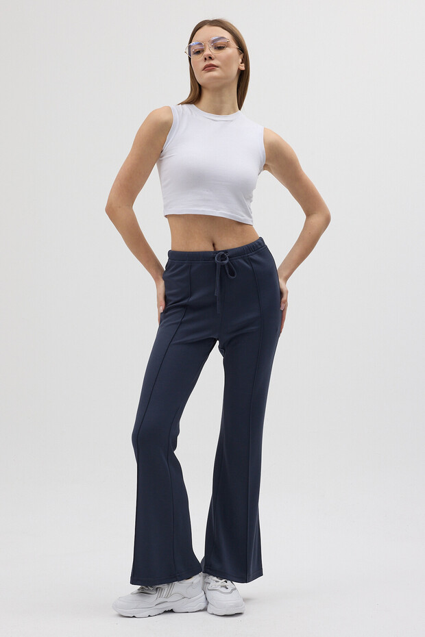 8246A Flared Elastic Waist Trousers Anthracite