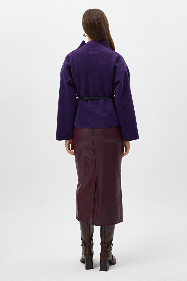 3100A Kemerli Ceket Mor - 5