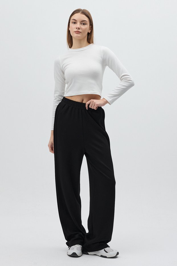 Black Side Seam Detail High Waist Women's Sweatpants 8296A