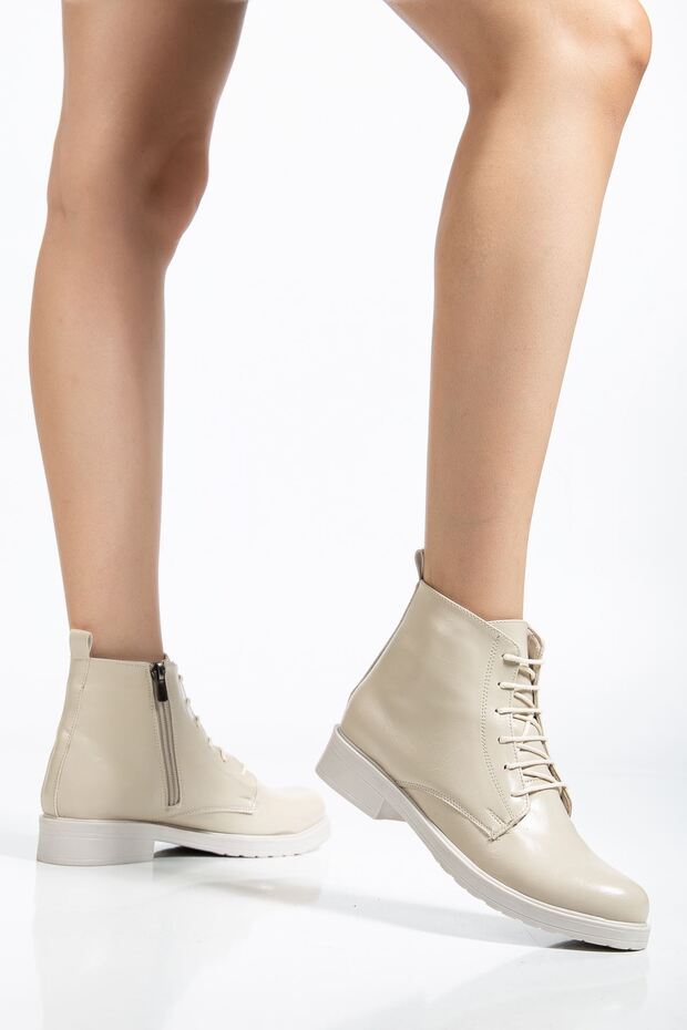 Zri̇n165-225 Premium Beige Yanki Lace-Up Zippered Casual Women's Boots
