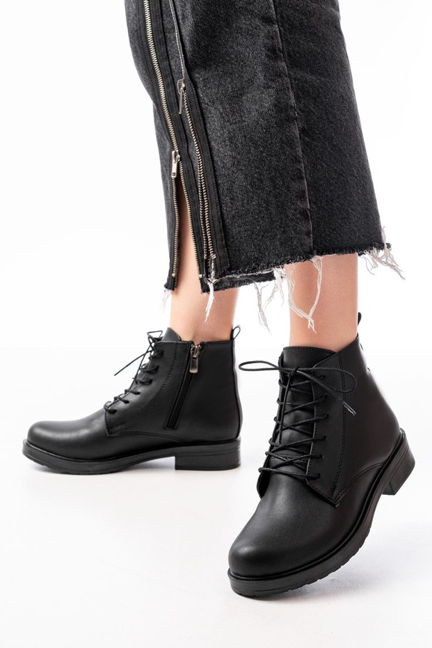 Zri̇n165-225 Premium Black Lace-Up Zippered Casual Women's Boots