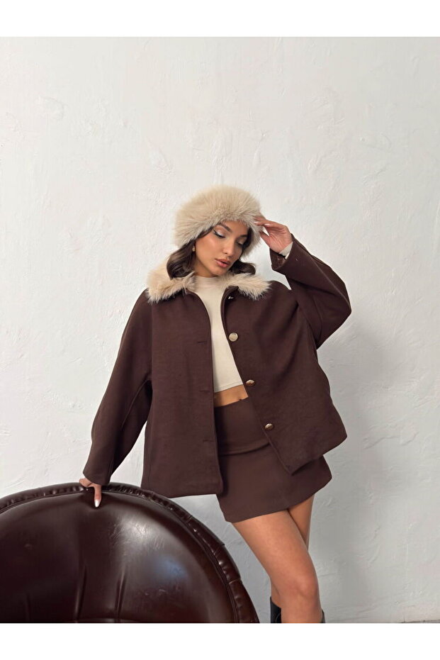 Fur collar stamp coat - 4