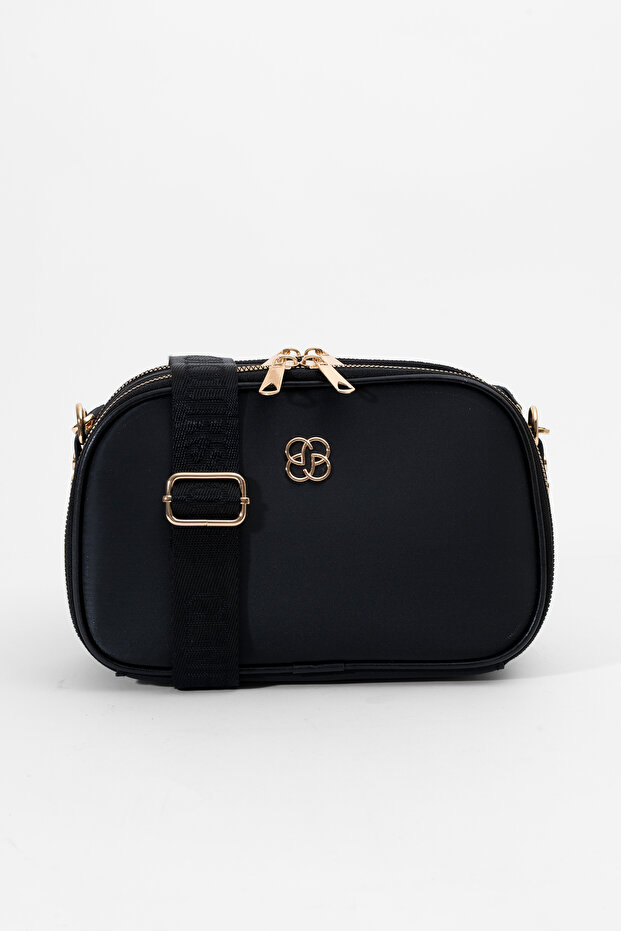 Dámska čierna 3-priestorová saténová kožená denná taška cez rameno s nastaviteľným stĺpikovým popruhom - 8