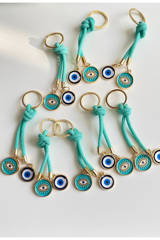 Green String Round Eye Evil Eye Keychain - 2