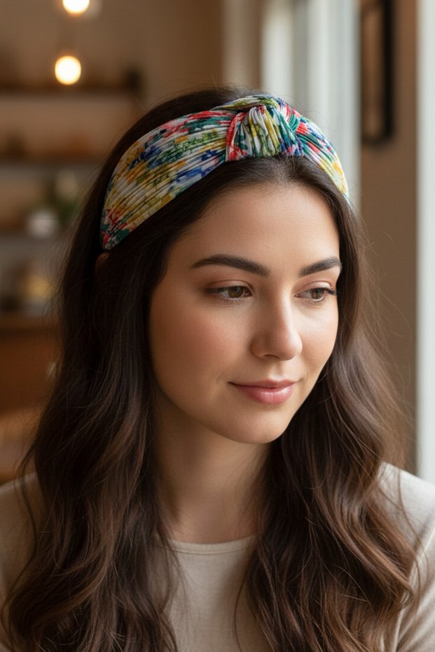 Colorful Floral Pattern Pleated Vintage Crown
