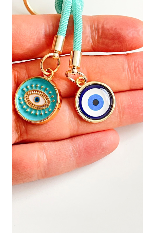 Green String Round Eye Evil Eye Keychain - 5