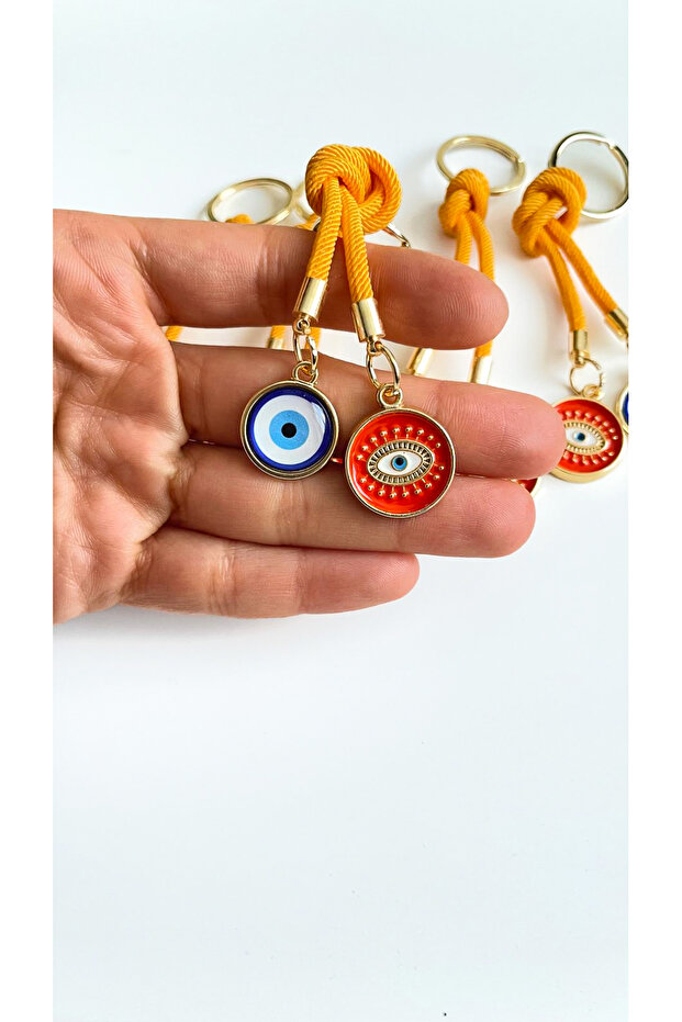 سلسلة مفاتيح على شكل عين الحسد مستديرة بخيط برتقالي - 3