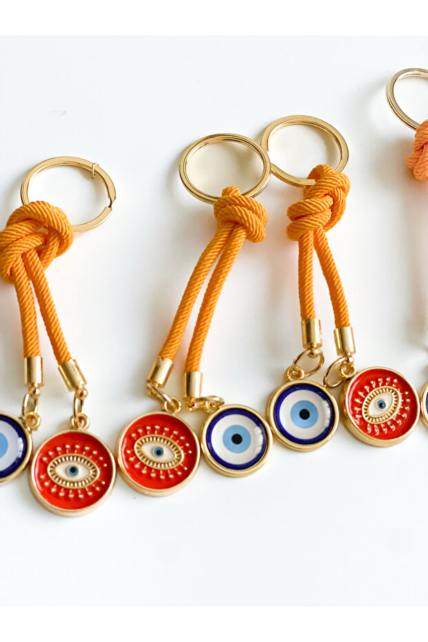سلسلة مفاتيح على شكل عين الحسد مستديرة بخيط برتقالي - 4