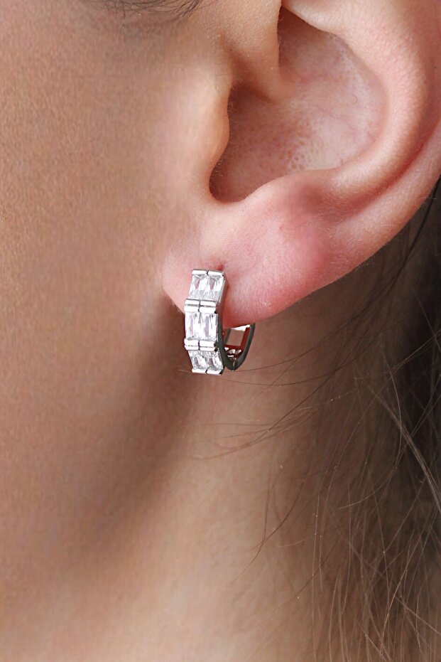 Vip Steel Baguette Zircon Stone Hoop Earrings
