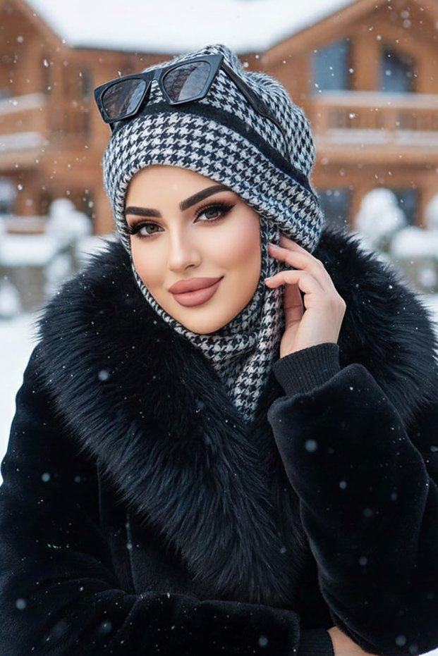 Houndstooth Masked Beanie