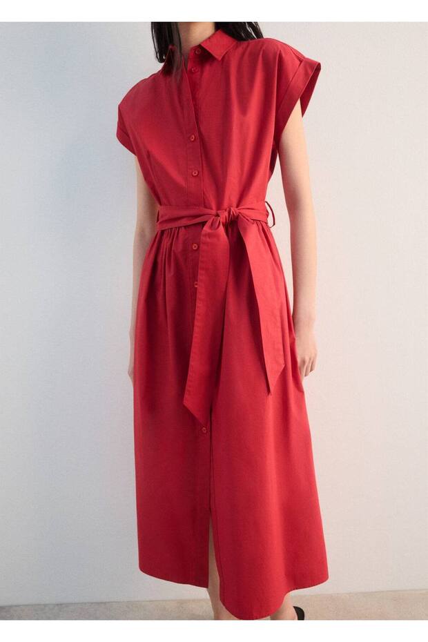 Kemerli gömlek elbise - 7