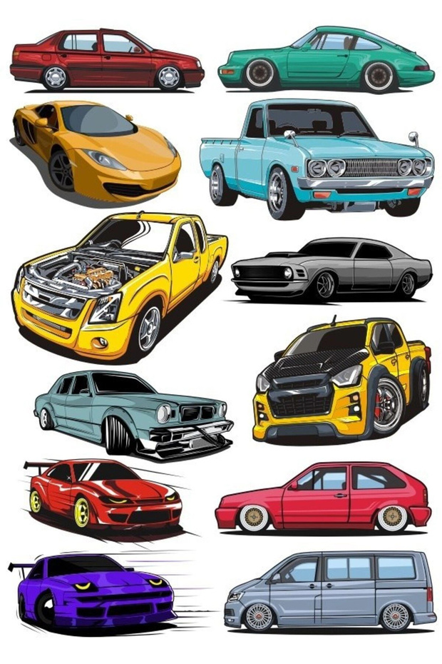 Cars Sticker Set-6 12 Pieces Phone, Tablet, Notebook, Laptop Sticker