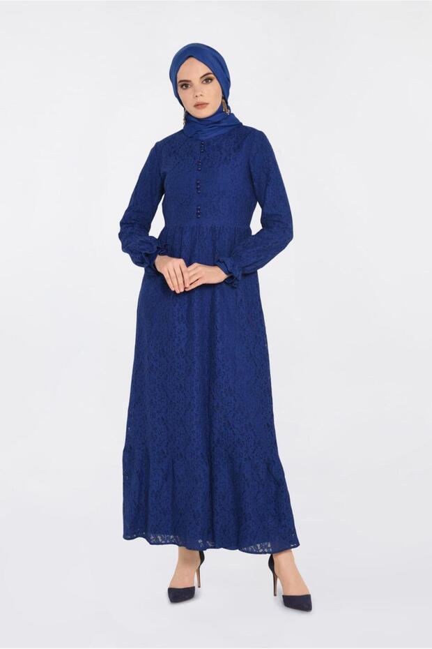 Lace Button Detailed Dress 4390-1