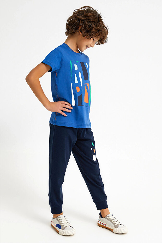 طقم بيجامة للأولاد باللون الأزرق الكوبالت من روليبولي - 2