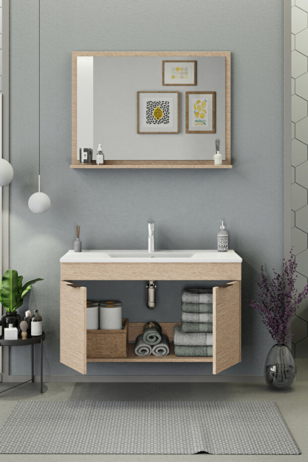 Fix Arya 100 cm Banyo Dolabı Renk Aybe Bej - 3