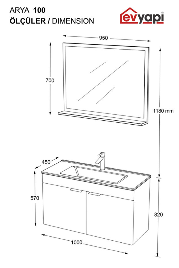 Fix Arya 100 cm Banyo Dolabı Renk Aybe Bej - 8