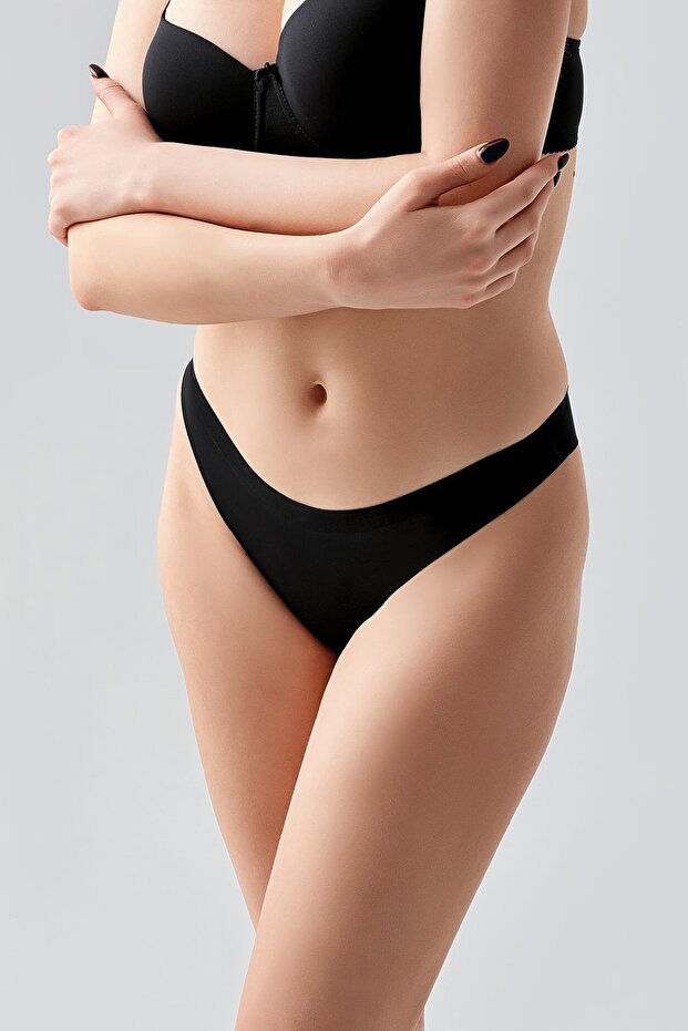 Non-Slip Waist Laser Brazilian Panties C19204 Black