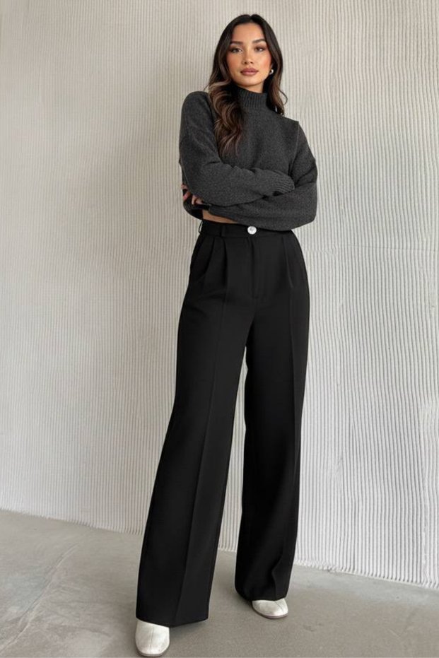 Modern Cut Pleated Wide Leg High Waist Wide Leg Palazzo Pants