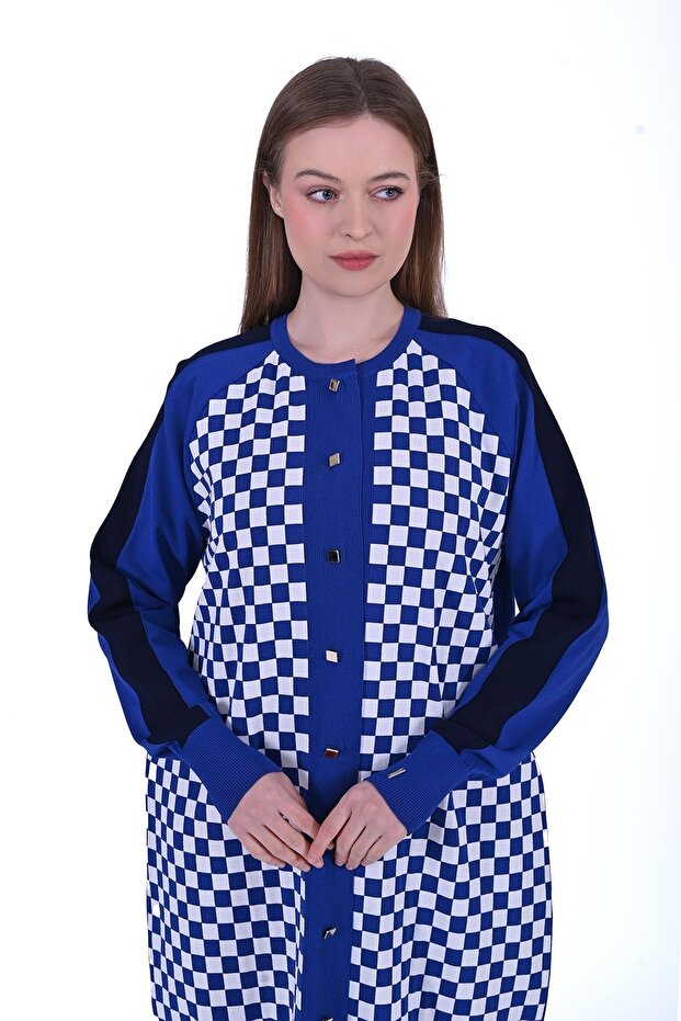 Damalı Triko Hırka SAX - 1