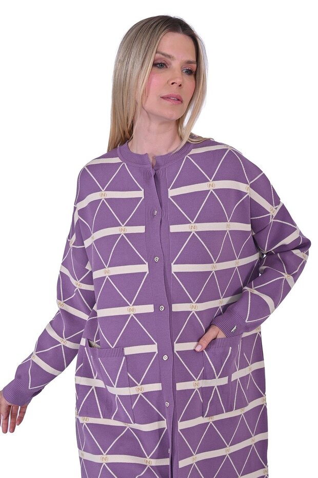 Crystal Knitwear Long Cardigan Lila