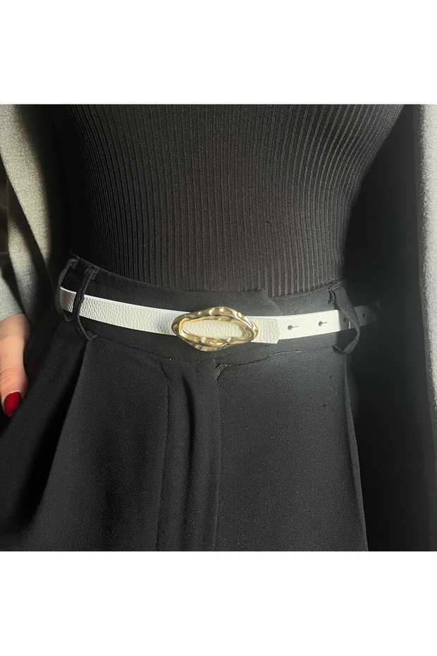 Judge Patterned Women's Gold Buckle Belt Jacket Belt Dress Belt Trouser Belt