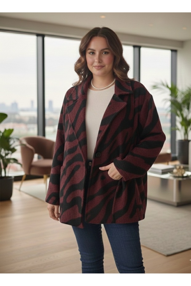 Zebra Patterned Cashmere Coat (Suitable for Sizes 38-46.)