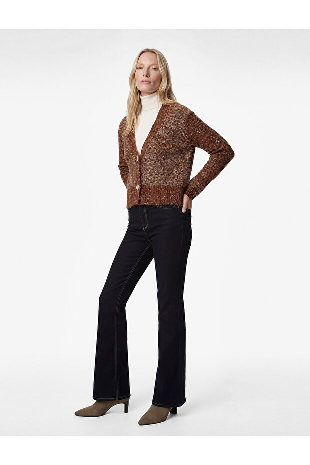 X Melis Ağazat - Long Sleeve V-Neck Sequin Glitter Knit Crop Cardigan