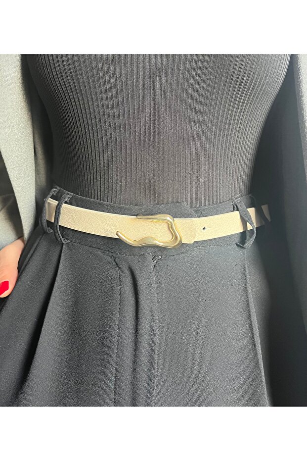 Keep Patterned Women's Gold Buckle Belt Jacket Belt Dress Belt Trouser Belt
