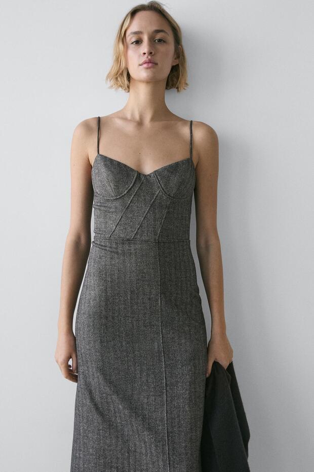 Askılı midi elbise - 3