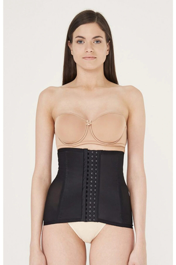 Women's Black Tulle Detailed Agraphed Waist Corset 2109-S10