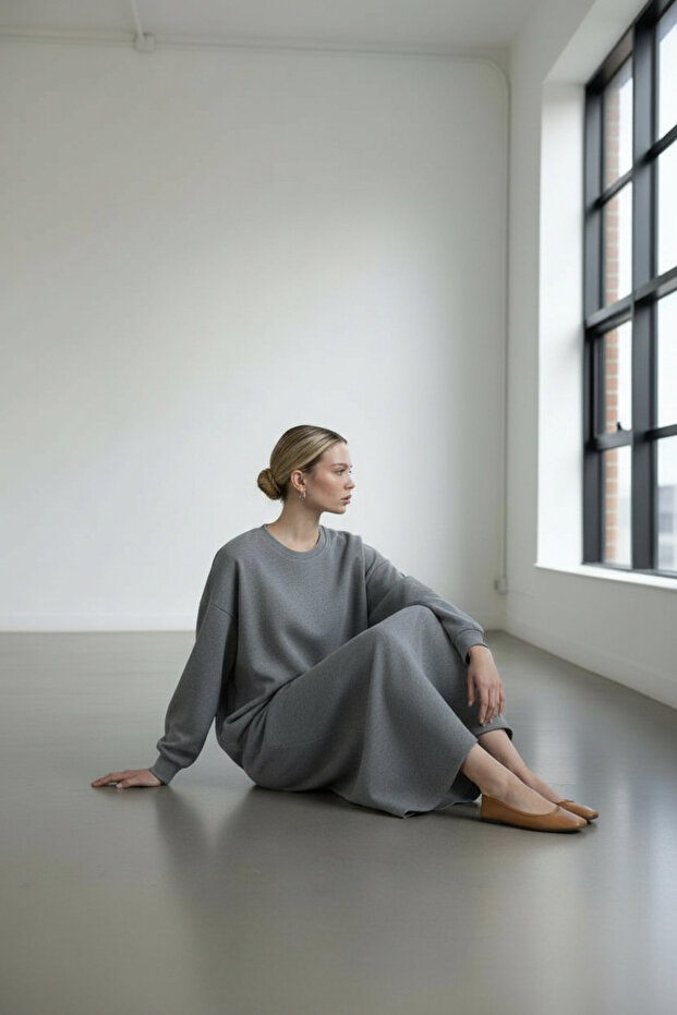 Kadın Oversize Basic Penye Elbise - 5