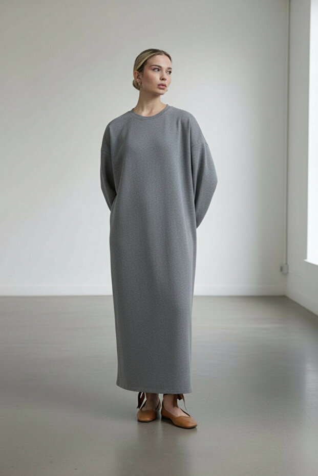 Kadın Oversize Basic Penye Elbise - 3