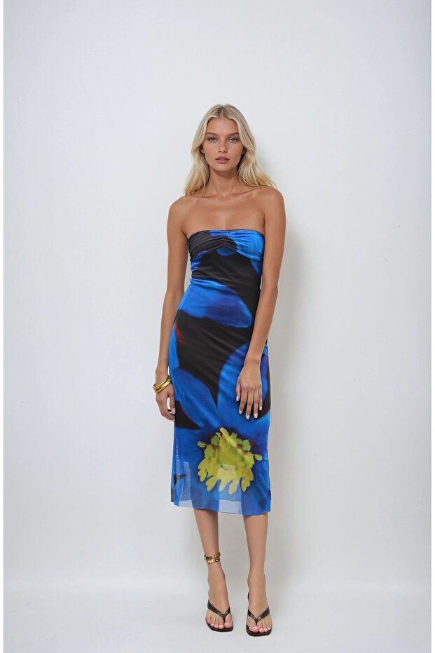 Multi Marcella Patterned Strapless Dress 2574-08 R5-E-K3