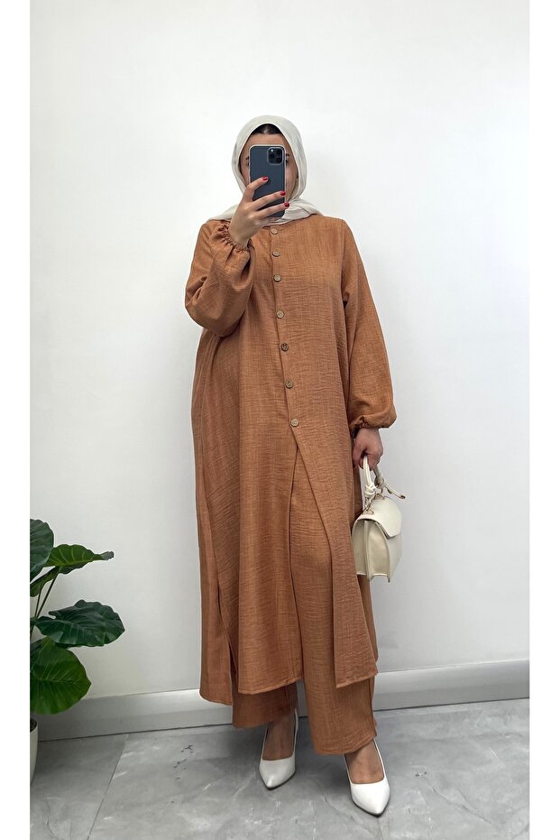 بدلة كتان بمظهر نصف زر - 3