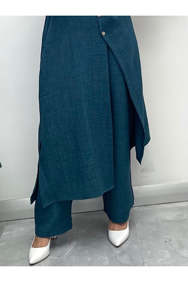 بدلة كتان بمظهر نصف زر - 3