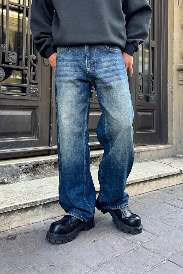 Washable Striped Baggy Jean Blue