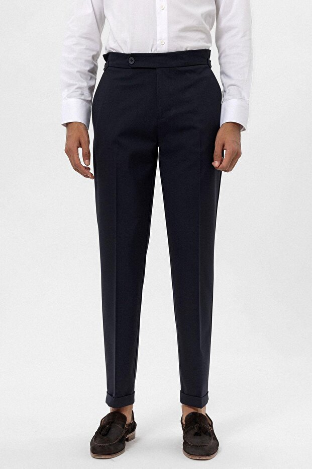 Navy Blue High Waist Regular Fit Men's Trousers