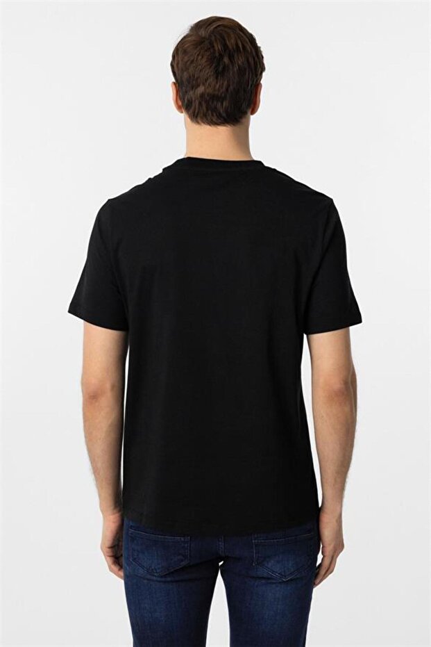 Siyah Regular Düz Bisiklet Yaka Tişört - 4