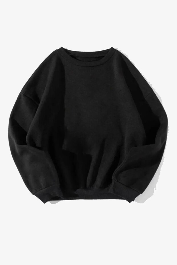 Cotton Unisex Oversize Basic Plain Crew Neck Black Sweatshirt