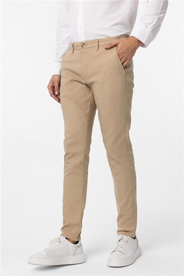 Bej Slim Armürlü Pantolon - 3