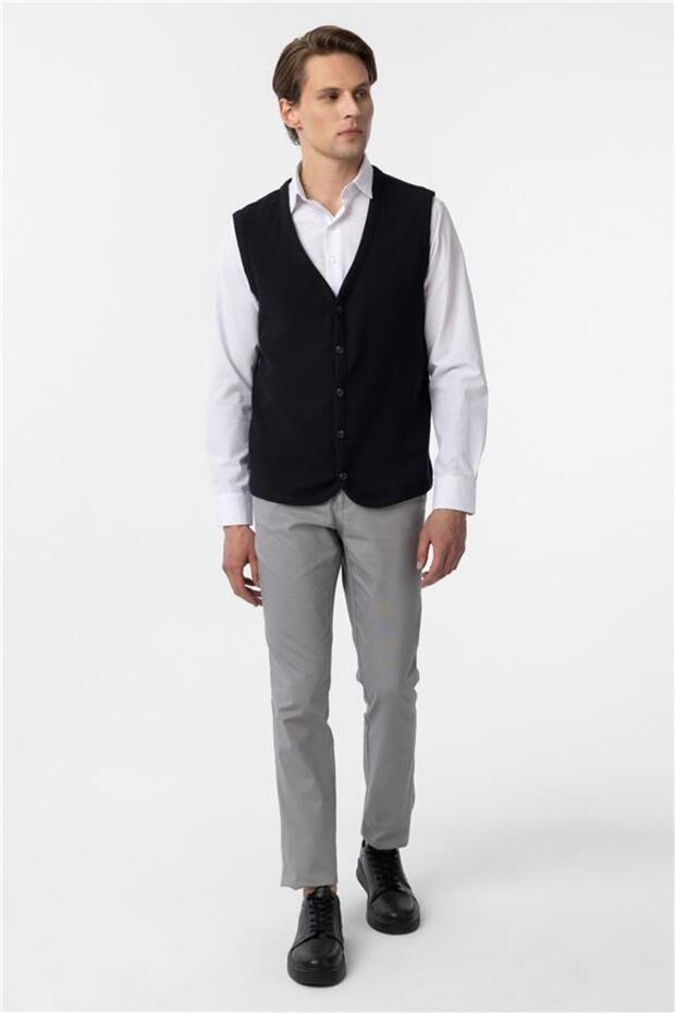 Lacivert Regular Kapitone V Yaka Yelek - 6