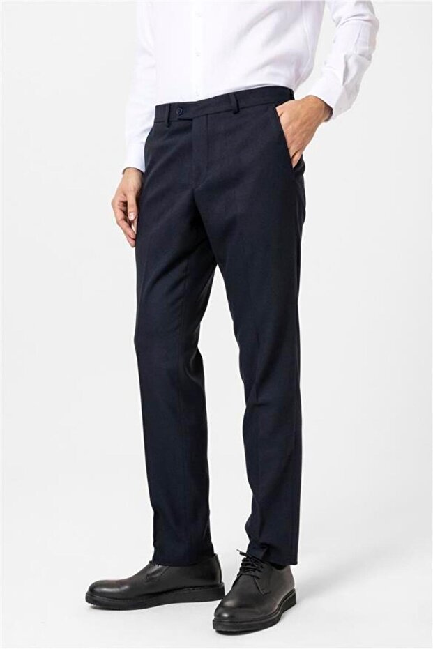 Lacivert Regular Düz Pantolon - 3