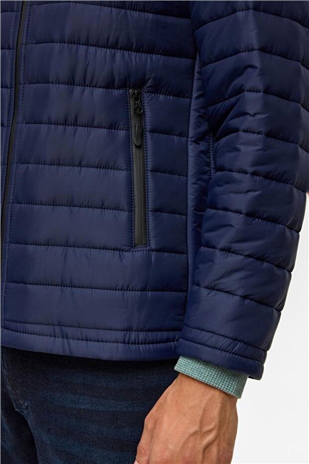 Lacivert Slim Kapitone Mont - 8