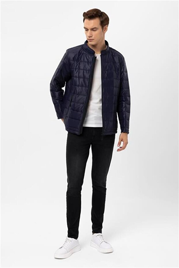 Lacivert Slim Kapitone Mont - 1