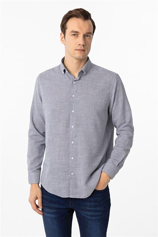 Köşeli Manşet Regular Desenli Gömlek - 2