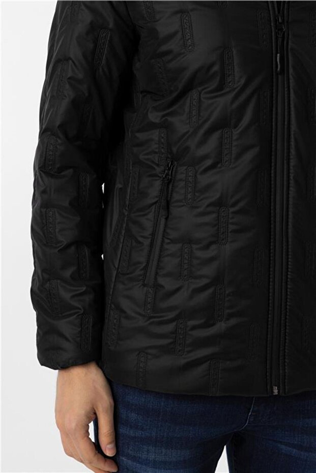 Siyah Slim Kapitone Mont - 4