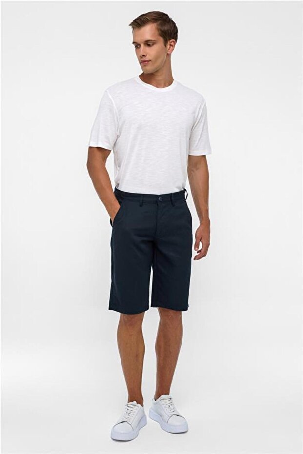 Lacivert Regular Düz Bermuda Şort - 1